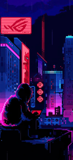 ROG Neon Cityscape Pixel Art