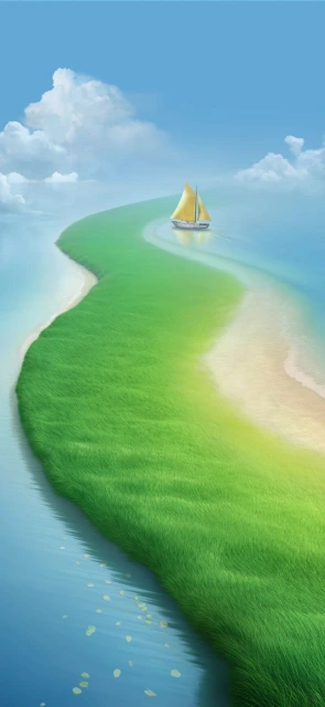 Sailboat on Grassy Water Path