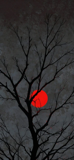 Silhouette Tree Red Moon