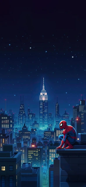Spider Man on Rooftop at Night