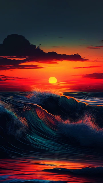 Sunset Over Ocean Waves