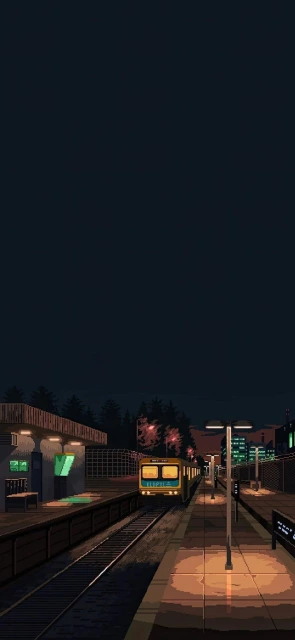 Train at Night Station Platform