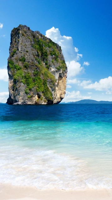 Tropical Beach With Rocky Island