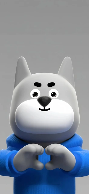 White Cartoon Dog Character Making Heart Hands Gesture