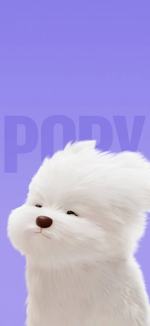 White Fluffy Dog on Purple Background