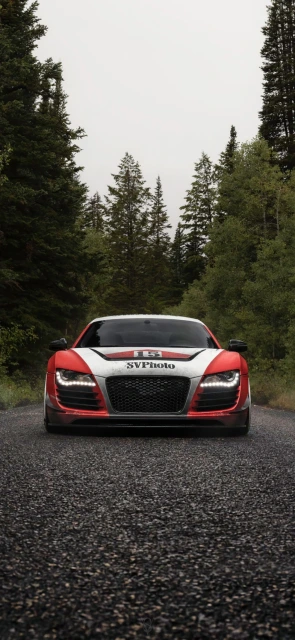 Audi R8 LMS race car on forest road