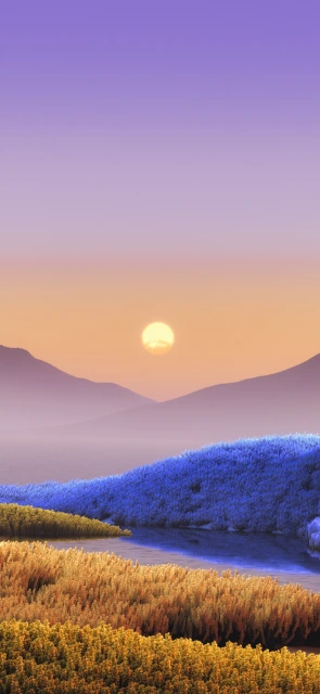 Purple Sky Sunset Over Mountains