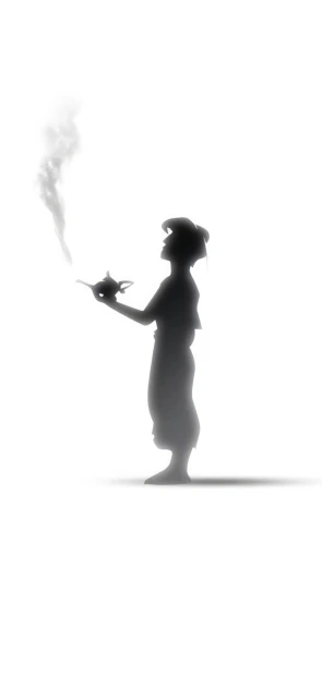 Silhouette person holding smoking teapot