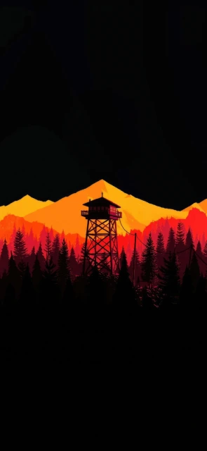 Silhouette Watchtower Sunset Mountains