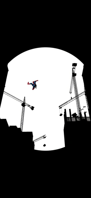 Spider Man Swinging Over Construction Cranes