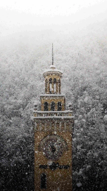 Clock Tower Covered In Snow 4K