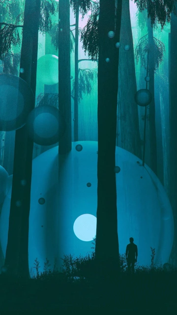 Moon Between Trees 4K