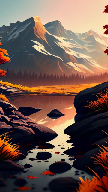 Mountain Lake Autumn Sunset