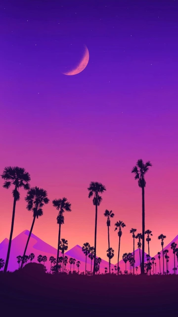 Palm Mountains Moon 4K