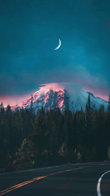 Snowy Mountain With Moon 4K