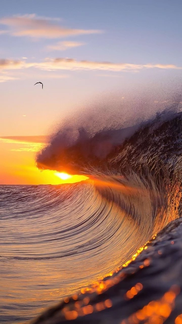 Sunset With Water Wave 4K