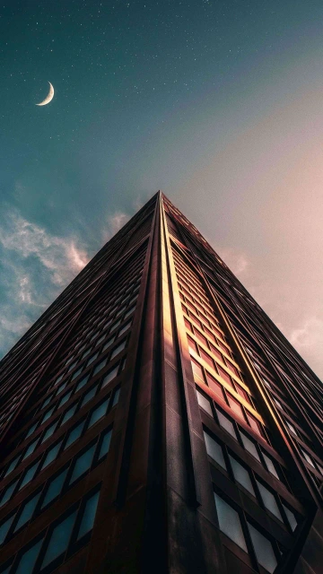 View Of Building With Moon 4K