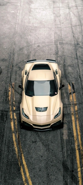 Beige Sports Car Aerial View