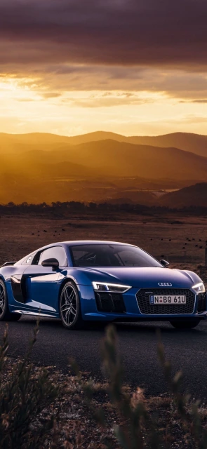 Blue Audi R8 at Sunset