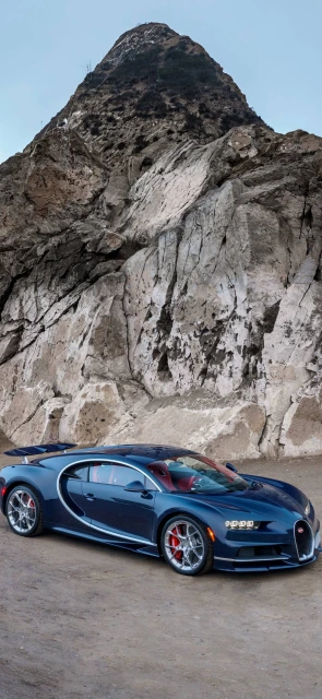 Blue Bugatti Car Mountain Backdrop