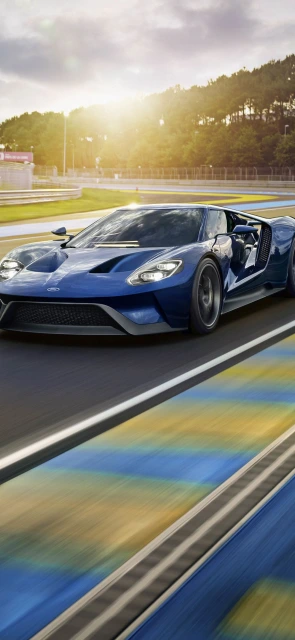Blue Ford GT on Racetrack