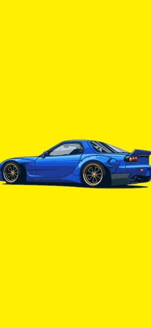 Blue Sports Car Yellow Background
