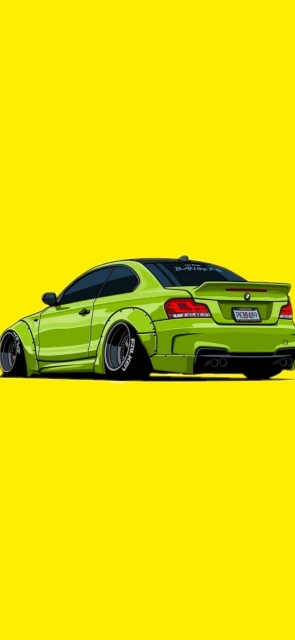 Green Car on Yellow Background