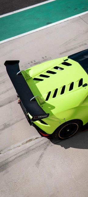 Lime Green Sports Car Rear Spoiler