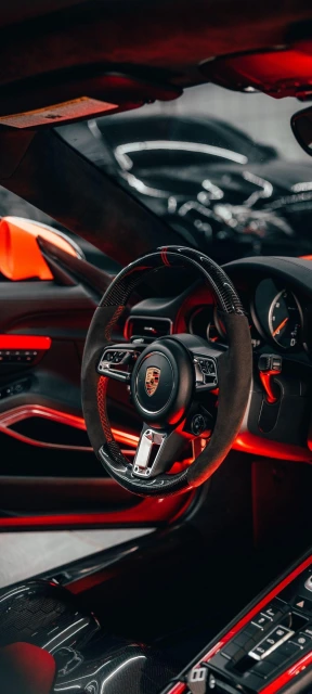 Porsche Interior With Red Ambient Lighting