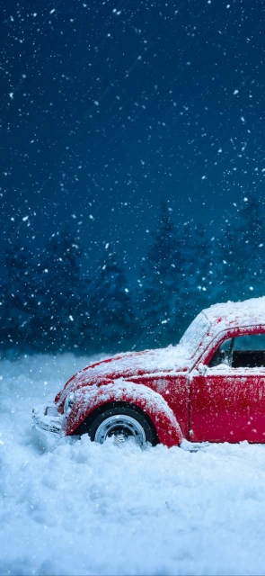 Red Car in Snow
