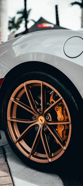 White Car Wheel With Bronze Rim