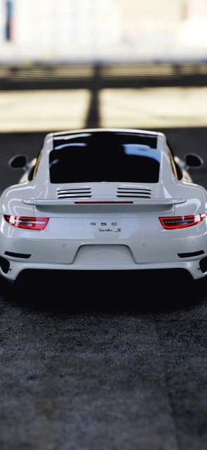 White Porsche 911 Turbo S Rear View