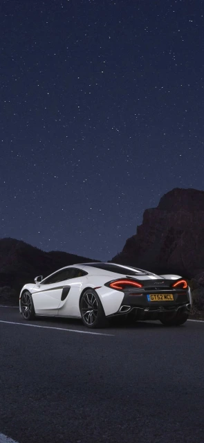 White Sports Car Night Sky