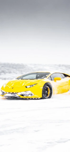 Yellow Lamborghini in Snow