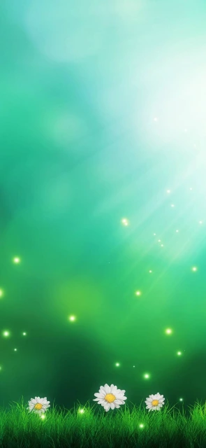Green Background With Daisies