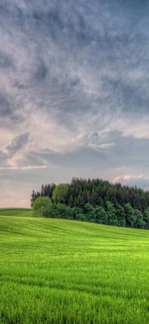 Green Rolling Hills Under Cloudy Sky