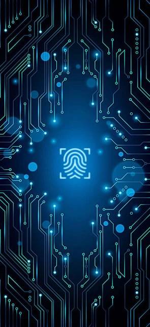 Blue Circuit Board Fingerprint Icon
