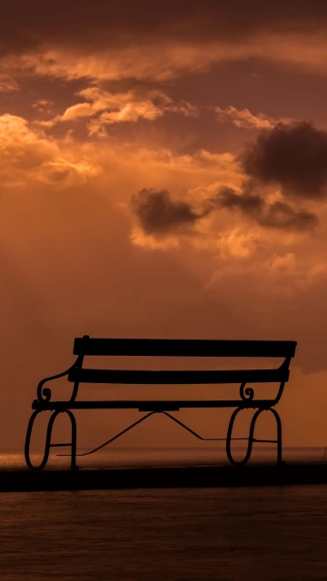 Bench Sunset Sky Clouds