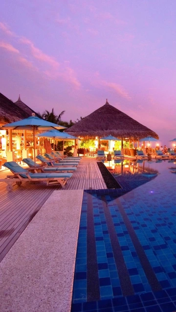 Maldives Tropical Beach Resort Evening