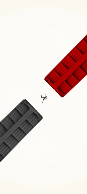 Person Jumping Between Containers