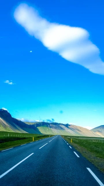 Road Marking Mountains Sky