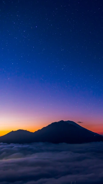 Starry Sky Mountains Clouds Night