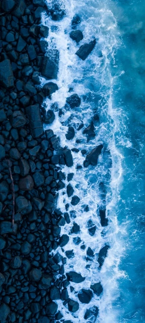 Waves Crashing on Rocky Shore