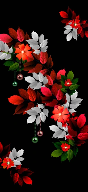 Red and White Floral Pattern on Black