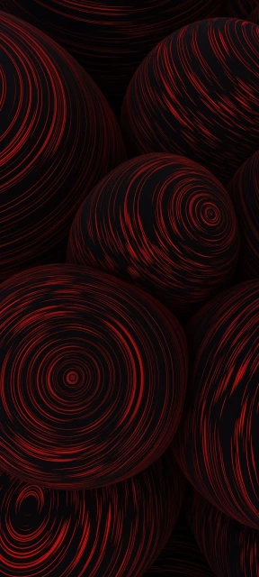 Red Spiral Lines on Black Spheres