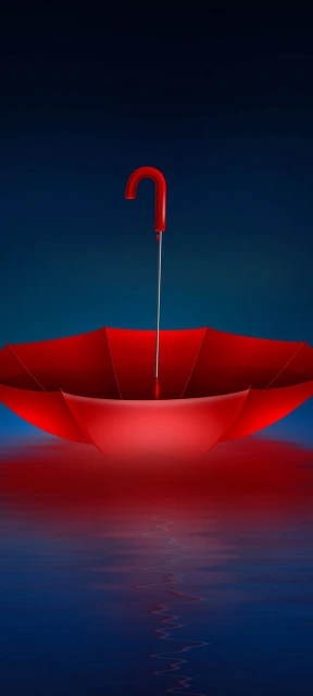 Red Umbrella Floating on Water