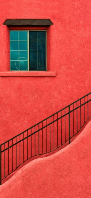 Red Wall Window and Railing