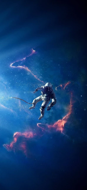 Astronaut Floating in Space With Nebula