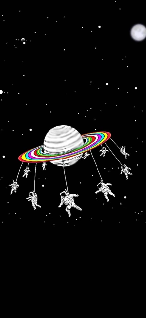 Astronauts Swinging on Planet Ring