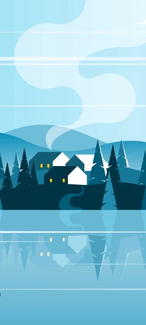 Blue Winter Village Landscape